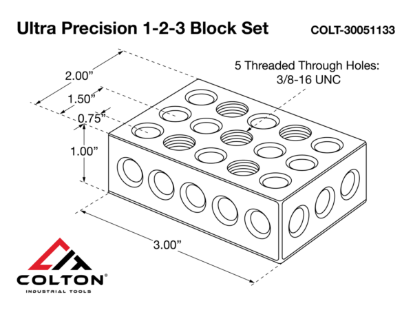 Colton Industrial Tools 10078 | High Precision 1-2-3 Block Set 23 Holes and Cap Bolts - Image 2